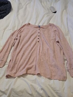 Oversized Old Navy Light Pink Button-Front Waffle Henley